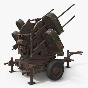 Rusted Abandoned WWII Quad Mounted Anti-Aircraft Gun 3D