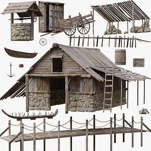 3D Wooden Fisher Cabin Collection