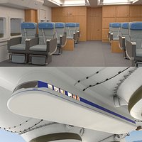 Passenger Gondola Cabin Hybrid Airship White with Interior