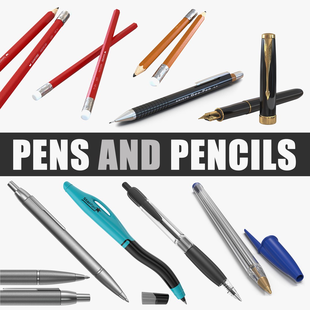 Pens and Pencils 3D Models Collection 3D model preview