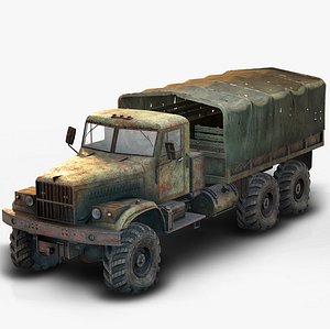3D kraz 255 flatbed rusted model