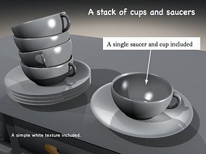 stack cups saucers 3d obj