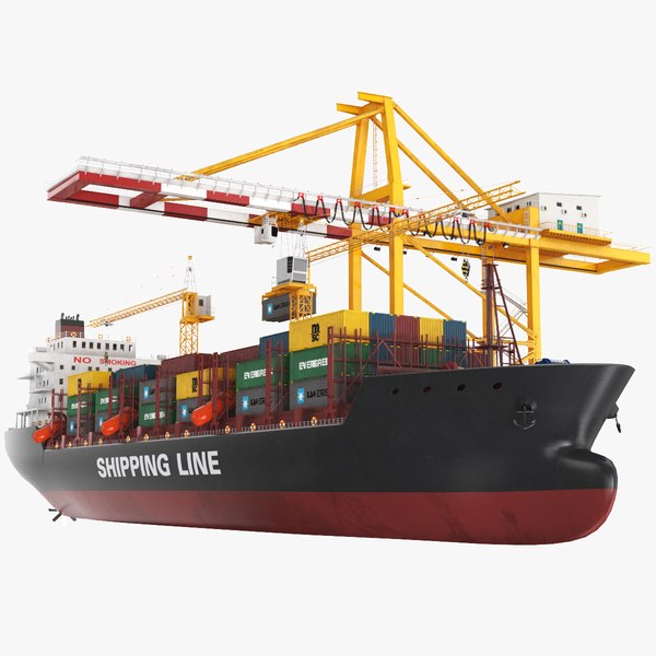 Container Ship With Gantry Crane 3D model