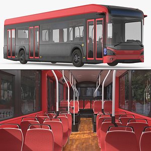Modern Urban City Passenger Bus Red Black 3D