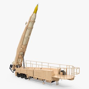 Sejjil Missile on TEL Trailer Rigged 3D model