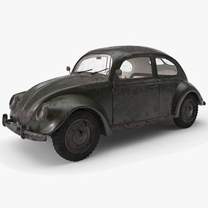 VW Style Beetle Bug  Old Rusty WW2 Car Wrecked 3D model