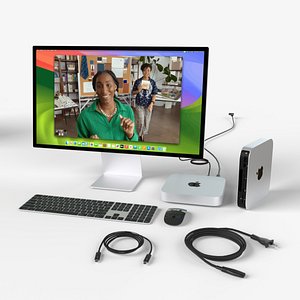 Mac mini 2022 with keyboard mouse trackpad and airPods Max model