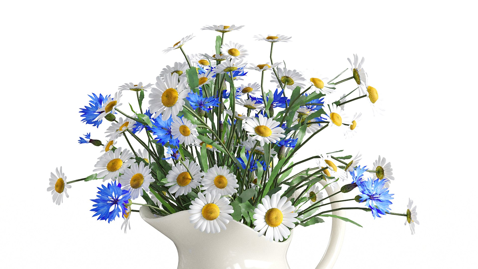 3D bouquet of chamomile and cornflowers - TurboSquid 1920963