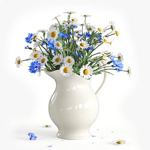3D bouquet of chamomile and cornflowers