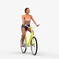 00526Eva002 - Adult Caucasian woman riding bicycle in casual summer attire for urban scenes