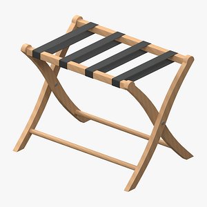 Wood Luggage Rack with Curved Legs and Four Black Straps