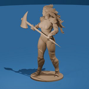 3D Crimson Fury Hammer-Wielding Warrior Woman