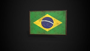 Old Picture Frame With Brazil Flag - Game Ready PBR Low-poly 3D model