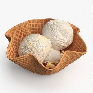 3D Ice Cream with Brazil Nuts in Waffle Basket
