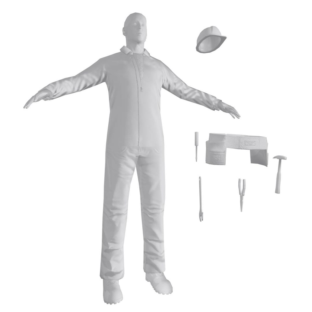 3d model rigged worker biped man
