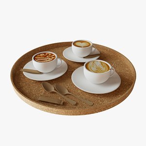 Cafe Coffees on a tray with Simple drag and drop coffee Textures - 3D Asset 2 model