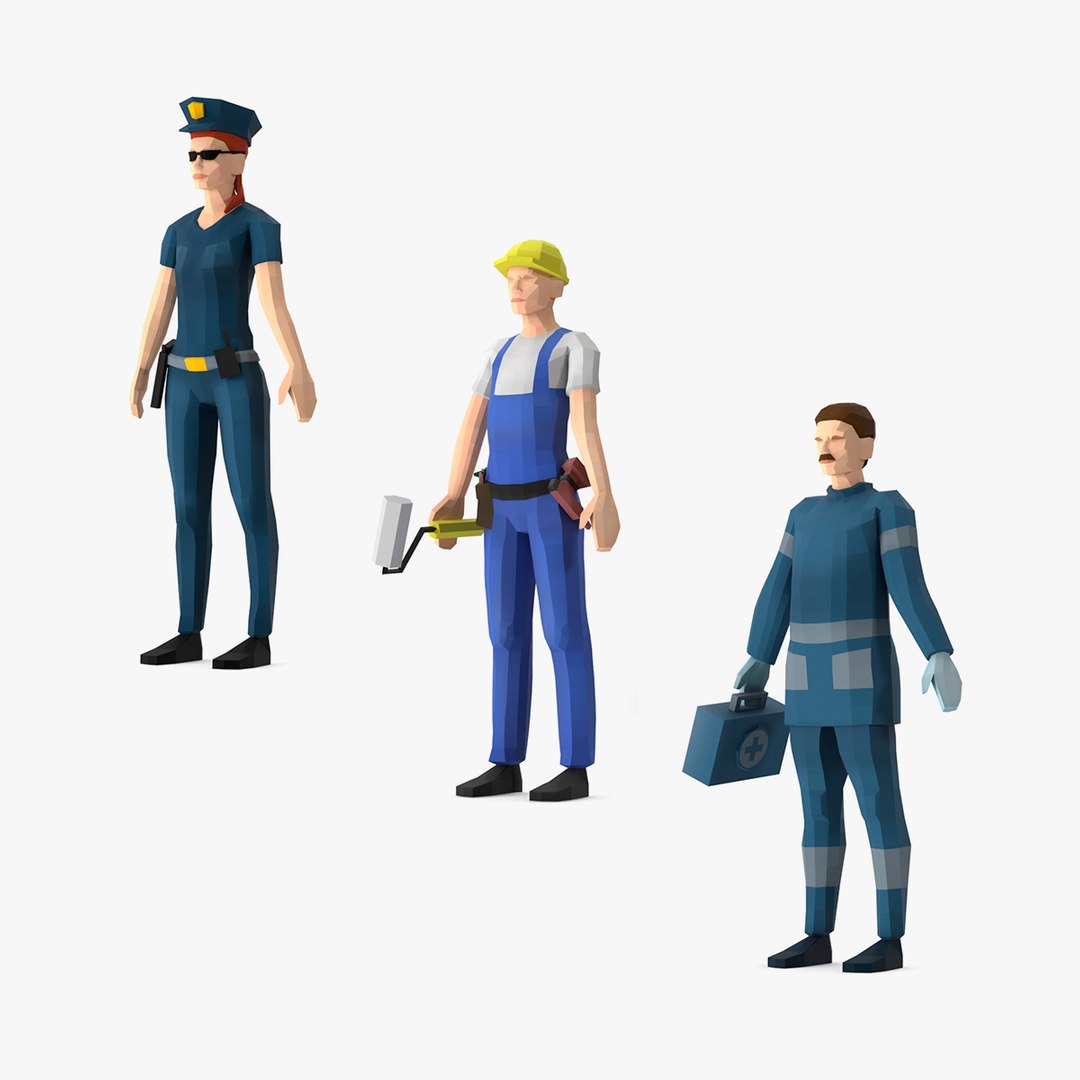 Rigged Low Poly Characters Collection 3D model preview
