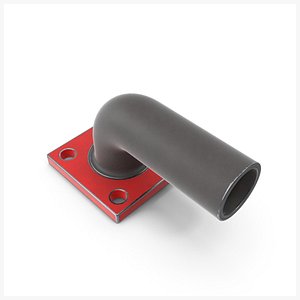3D Square Flange Steel Painted Red With Pipe  PBR model