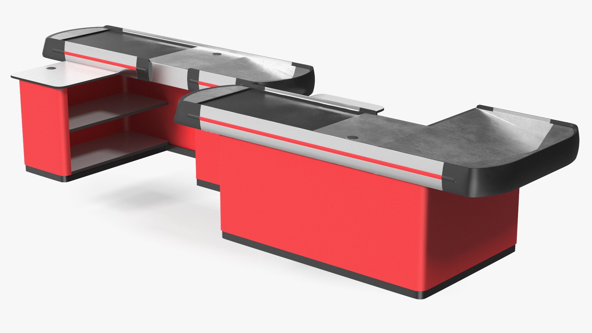 Modern Retail Checkout Counters Set Red Rigged 3D model preview