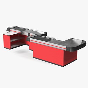 Modern Retail Checkout Counters Set Red Rigged
