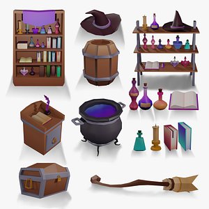Lowpoly Witch Set Asset 3D model