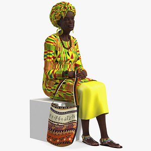 3D African Woman Wearing Traditional Clothes Sitting Pose model