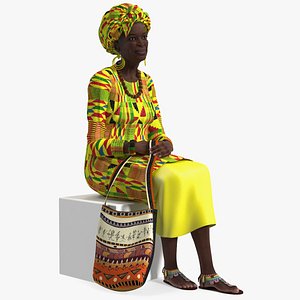 African Woman Wearing Traditional Clothes Sitting Pose