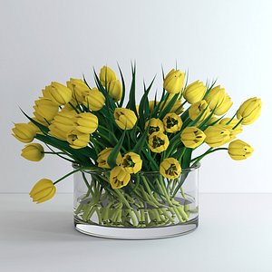 vase yellow tulips flowers 3d model