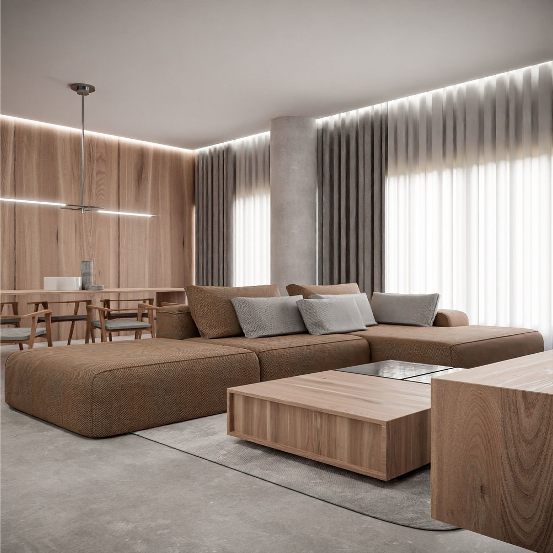 3D model Interior B modern living room with wooden walls - TurboSquid ...