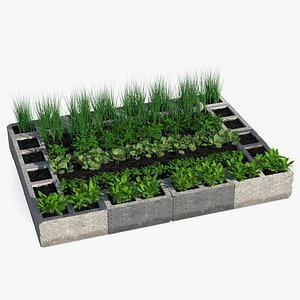 Raised Garden Bed with Various Plants model