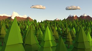 Cartoon low poly large landscape scene with trees