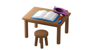 Cartoon Student Desk 3D