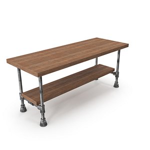 Reclaimed Iron Pipe and Wood Counter Table