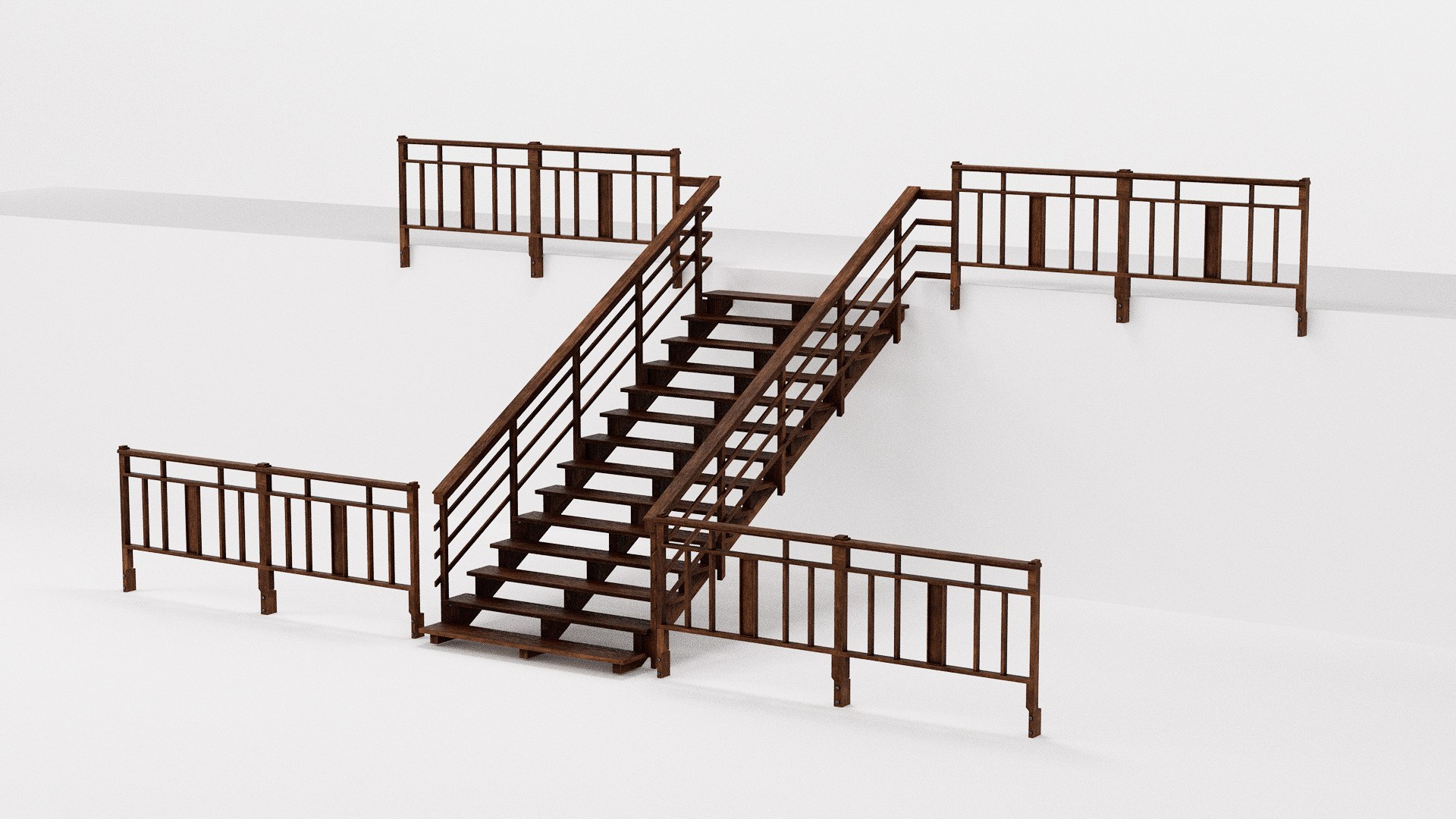 3D Rustic Stairs And Railings Kit Model - TurboSquid 2186621