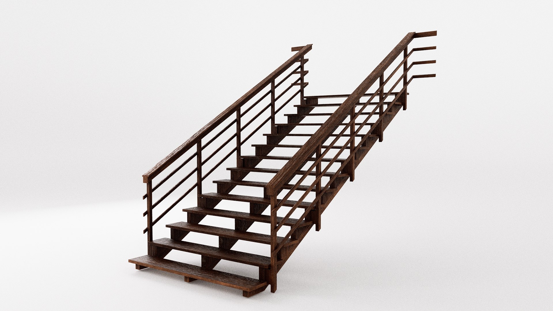 3D Rustic Stairs And Railings Kit Model - TurboSquid 2186621