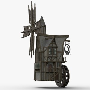 Medieval Windmill water wheel Pack Blender and Unreal Engine 5 3D model