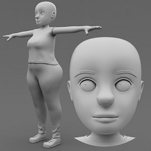 Stylized Cartoon Female Character Base Mesh