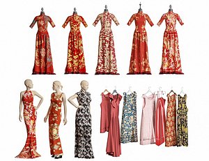 Asian woman wedding dress Chinese style clothes 3D