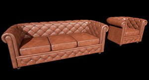 Chesterfield Sofa and Armchair for VR