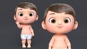 3D grey cartoon baby character