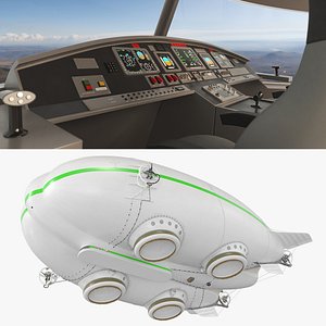 Futuristic Hybrid Transport Airship White with Interior Rigged