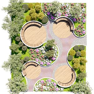 Curved Benches Organic Landscape Architecture 3D model