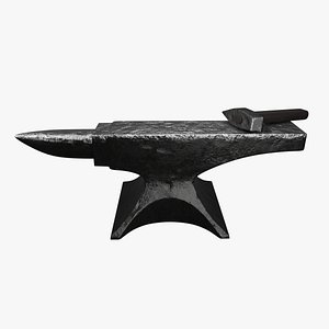 Blacksmith anvil with hammer in low-poly 3D model