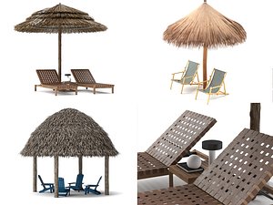 Thatch Umbrellas   Beach Chairs and Beach Cabanas model