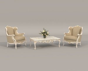 Classic European Style Coffee Table and Armchair 24 3D model