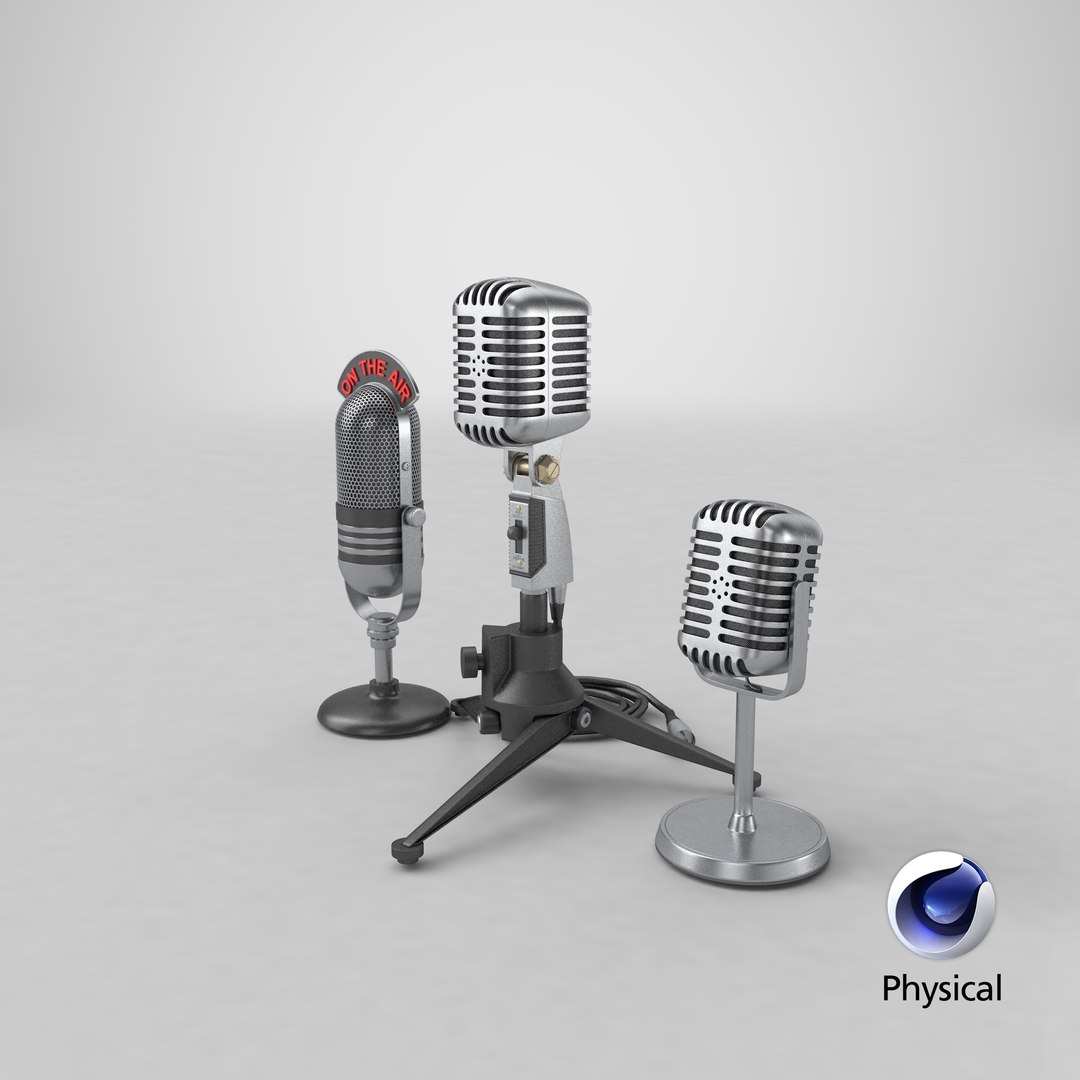 3D Three Retro Microphones https://p.turbosquid.com/ts-thumb/xt/AVs9fK/HP/stemcell_cinema_4d_physical_render/png/1660580923/1920x1080/fit_q87/f8899edd86725f46cb6027c7845f4b4f729770b8/stemcell_cinema_4d_physical_render.jpg