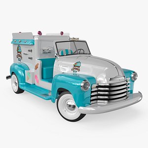 3D Retro Ice Cream Truck Two-Tone White Blue Rigged for Cinema 4D model