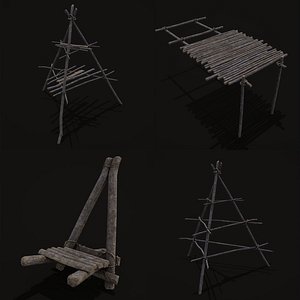 Rustic Medieval Wood Furniture Mix Five 3D
