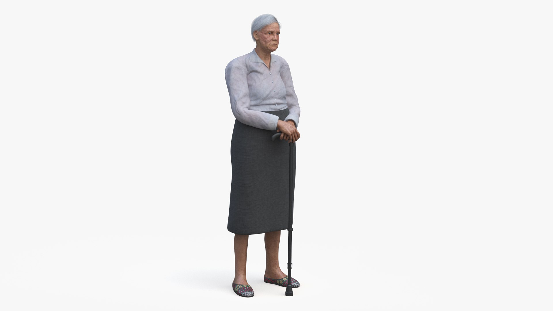 Older Woman Standing with Walking Cane 3D model preview
