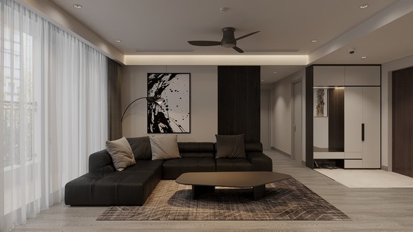 3D model Living Room - Kitchen Interior 36